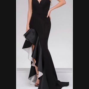 Jovani Black and White Strapless Ruffle Formal Dress.